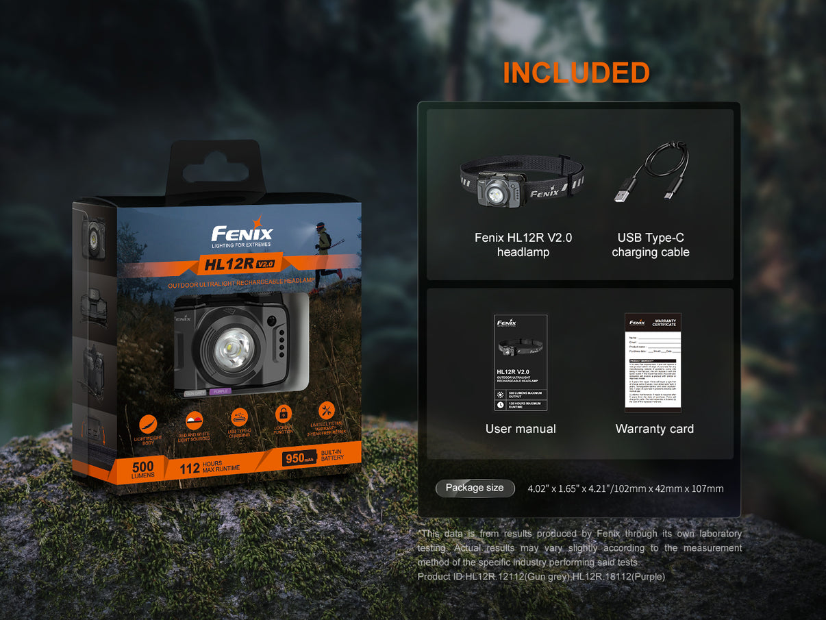 Fenix HL12R V2.0 Lampe frontale ultra légère - 500 Lumens