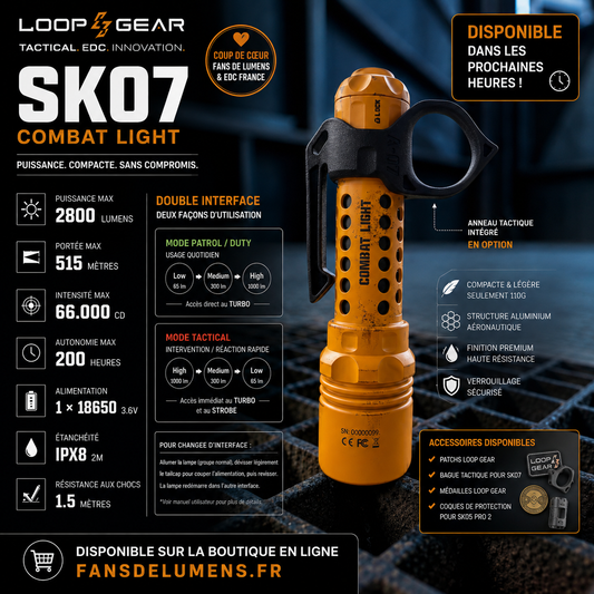 LOOP GEAR SK07 – Lampe tactique 2800 lumens, 515 mètres et batterie 18650