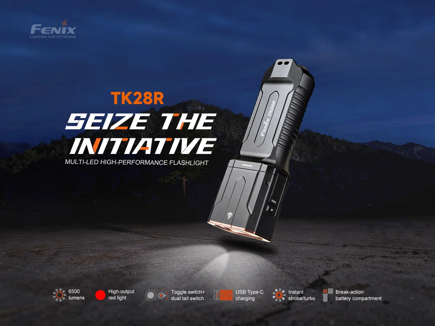 Fenix TK28R – Lampe tactique rechargeable 6500 lumens, double faisceau, USB-C