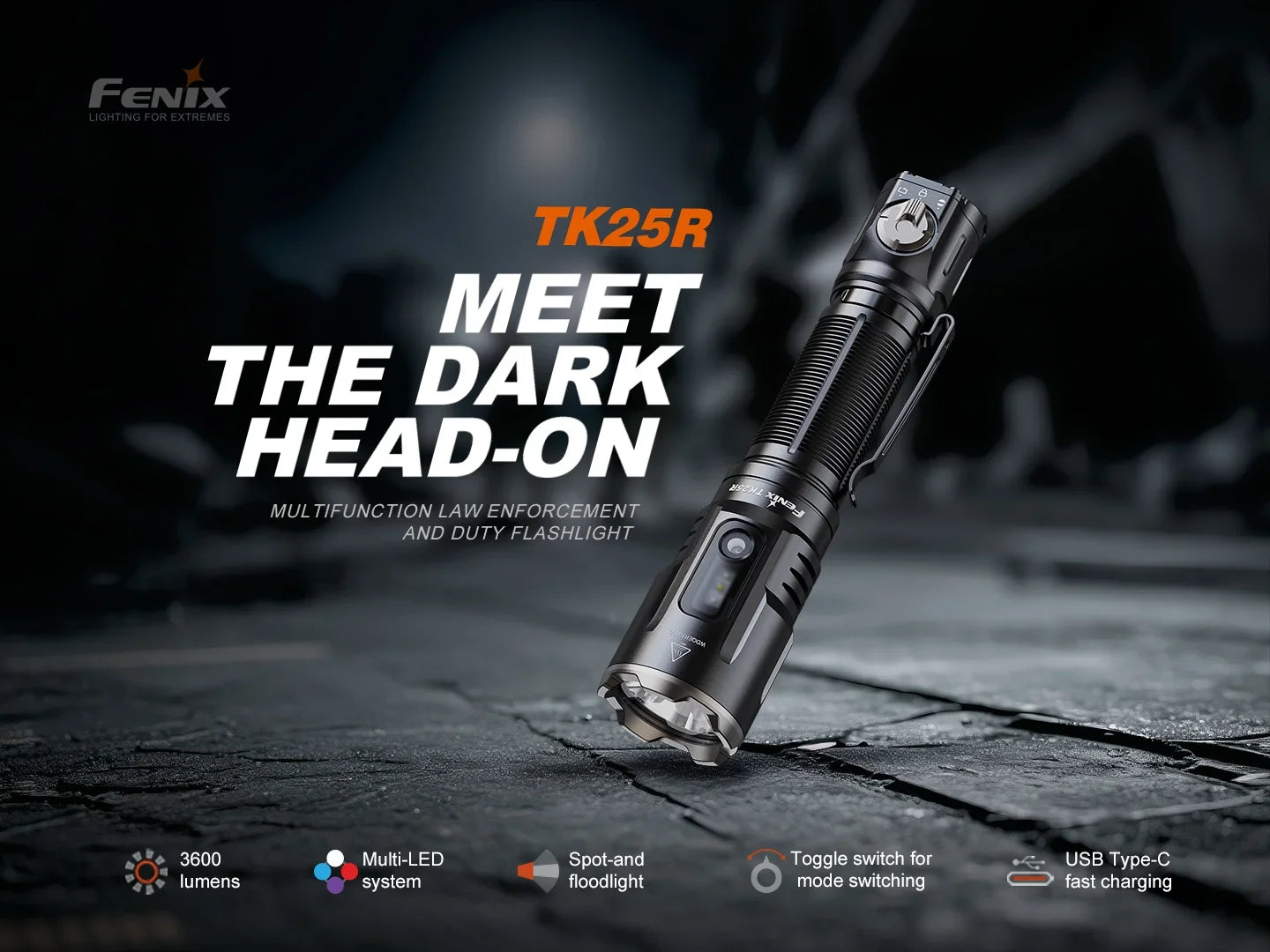 Fenix TK25R – Lampe tactique rechargeable 3600 lumens USB-C avec module UV et signalisation