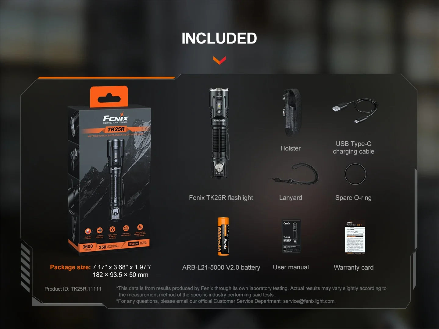 Fenix TK25R – Lampe tactique rechargeable 3600 lumens USB-C avec module UV et signalisation