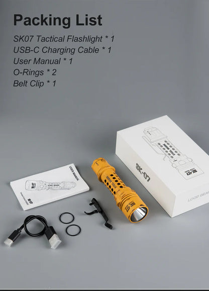 LOOP GEAR SK07 – Lampe tactique 2800 lumens, 515 mètres et batterie 18650