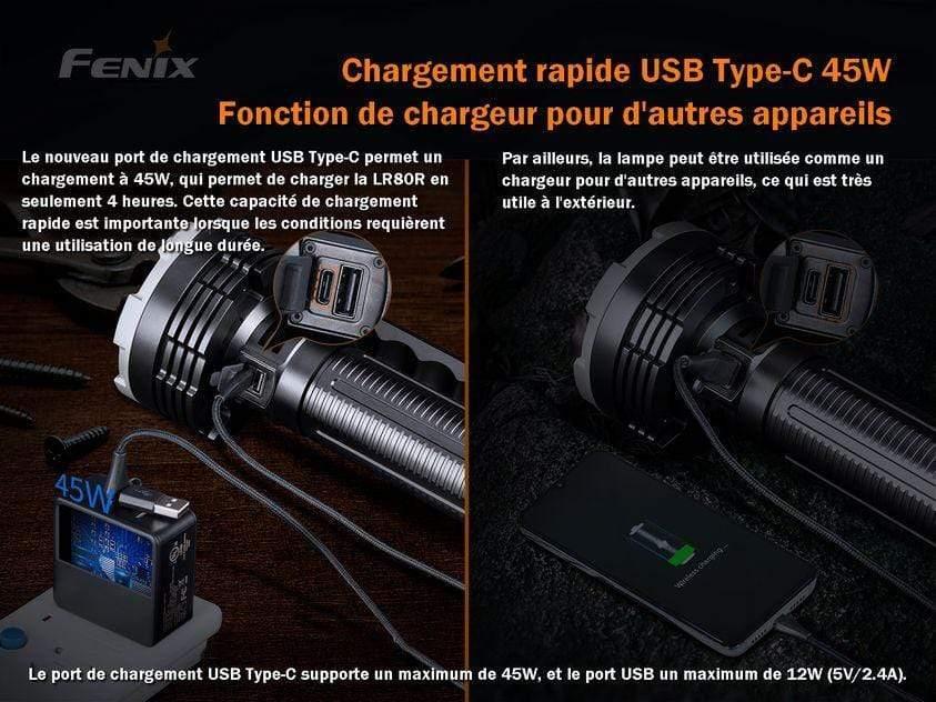 Fenix LR80R – Lampe torche / projecteur LED rechargeable (modèle pro)
