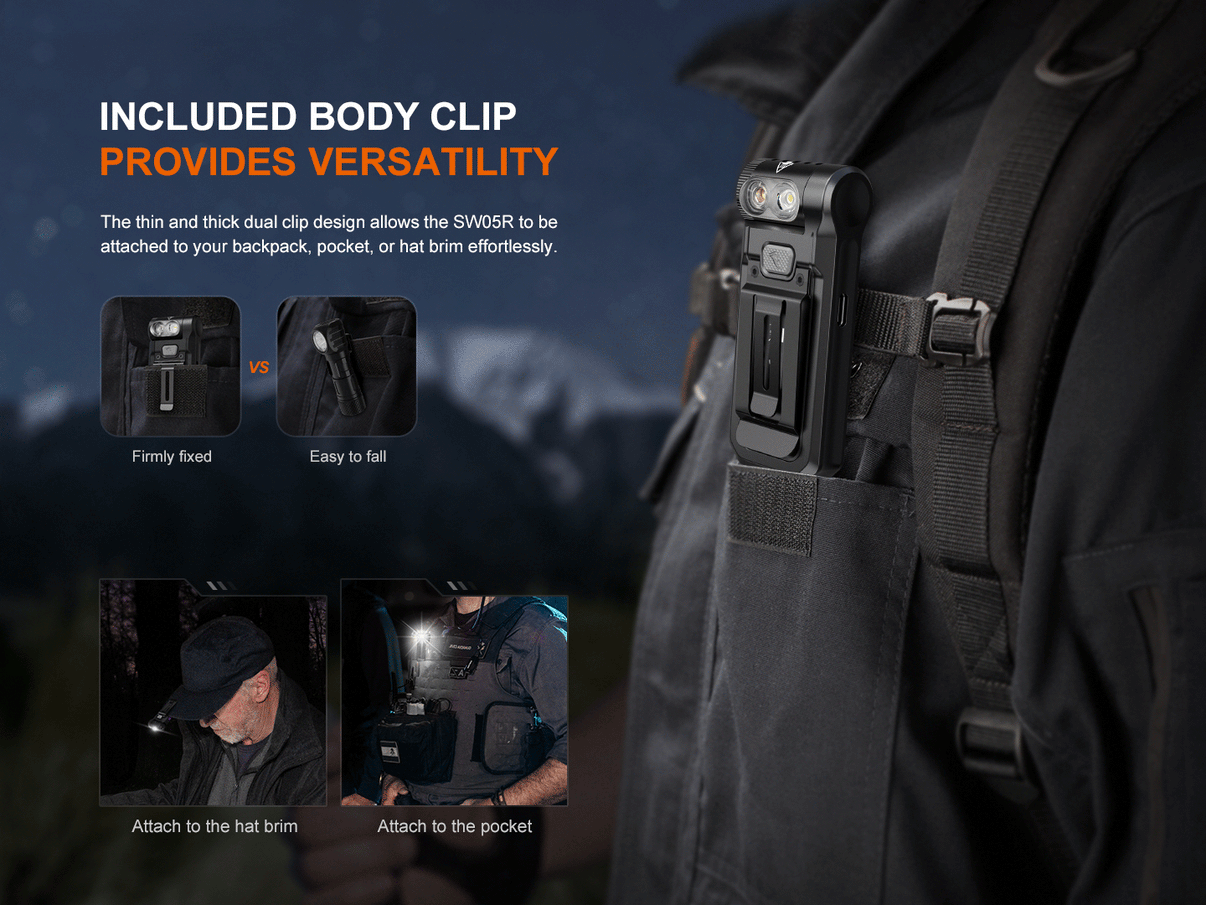 Fenix SW05R-UV / Red – Lampe compacte polyvalente clip & UV/rouge